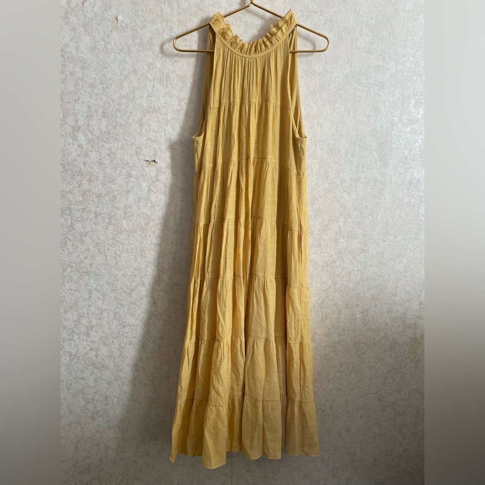 r2 women's large sleeveless yellow midi dress